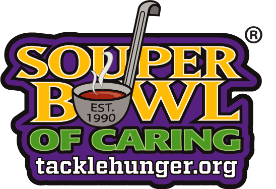 SouperBowlLogo Souper Bowl of Caring Logo with soup ladle and website Tacklehunger.org