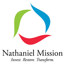 NathanielMissionLogo Nathaniel Mission Logo with green, blue, and red colors and the words Invest Restore. Transform.