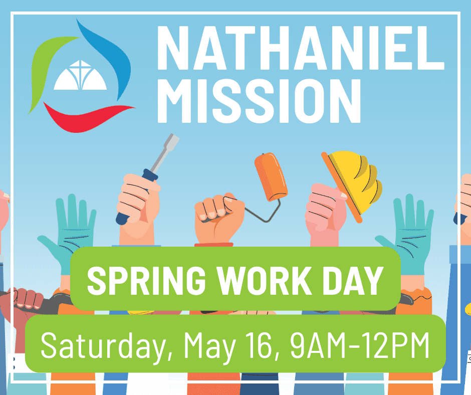 Nathanial Mission Spring Word Day, May 16 from 9am-12pm with logo